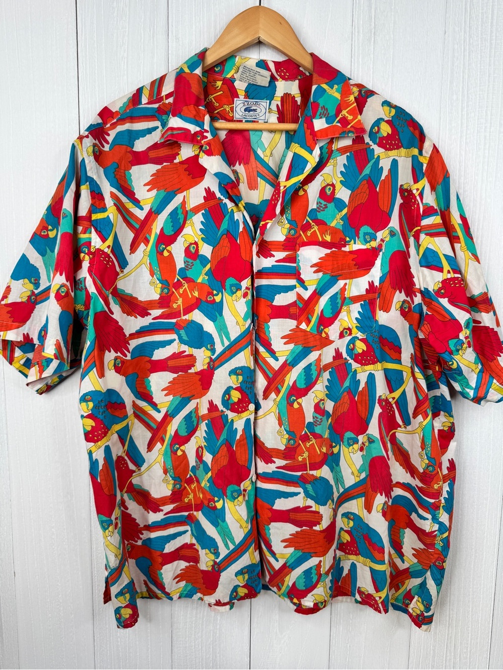 Lacoste Izod Vintage Tropical Parrot Print Short-Sleeve Button-Down Shirt